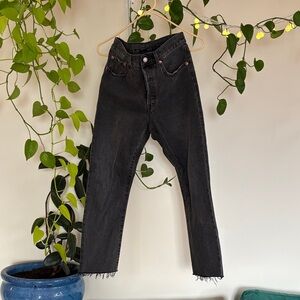 Levi's Black High-Rise 501 Straight Jeans with Raw Hem